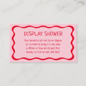 Retro golvende roze en rode display douche-inzetst informatiekaartje (Voorkant)