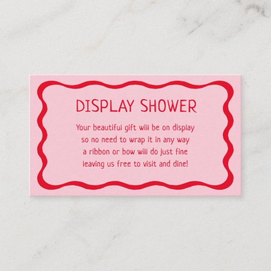 Retro golvende roze en rode display douche-inzetst informatiekaartje (Voorkant)