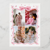 Retro Golvende Roze Lint & Sterren Fotos Collage Folie Feestdagenkaart (Achterkant)