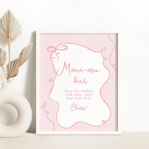 Retro golvende roze strik Mom-osa bar Poster