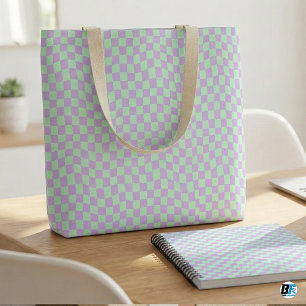 Retro Golvende Schaakbord Pastel Muntgroen Lavende Cadeaupapier