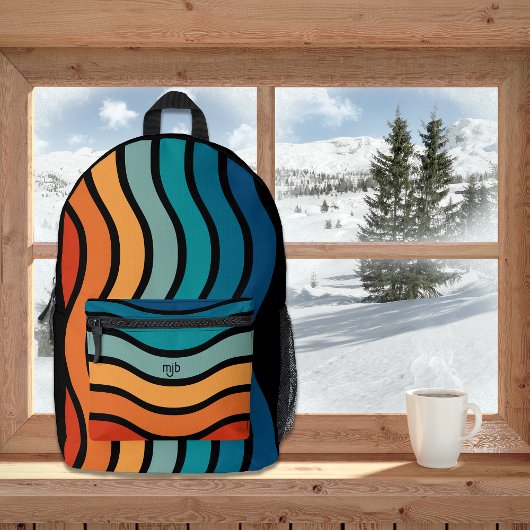 Retro golvende streepjespatroon met Monogram Initi Bedrukte Rugzak