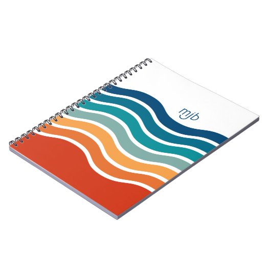 Retro golvende strepen patroon met elk monogram notitieboek (Linkerzijde)