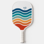Retro golvende strepen patroon met uw monogram pickleball paddle (Voorkant)