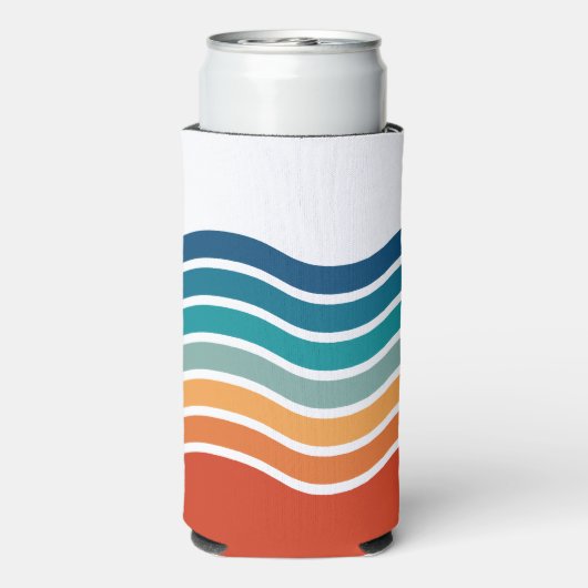 Retro golvende strepen patroon met uw monogram seltzer blikjeskoeler (Seltzer Achterkant)