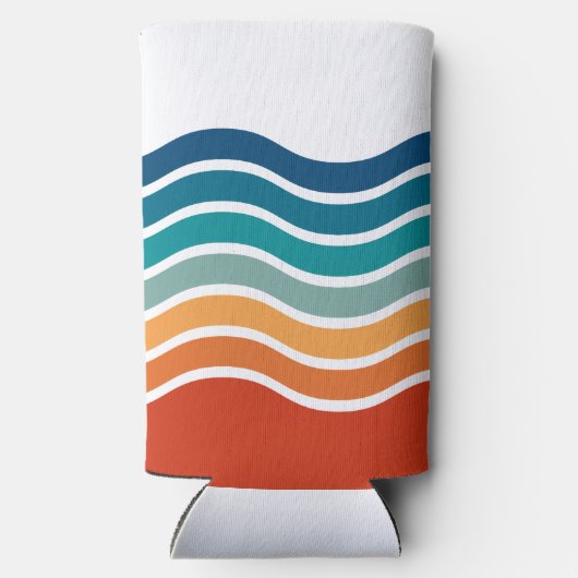 Retro golvende strepen patroon met uw monogram seltzer blikjeskoeler (Achterkant)