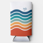 Retro golvende strepen patroon met uw monogram seltzer blikjeskoeler (Voorkant)