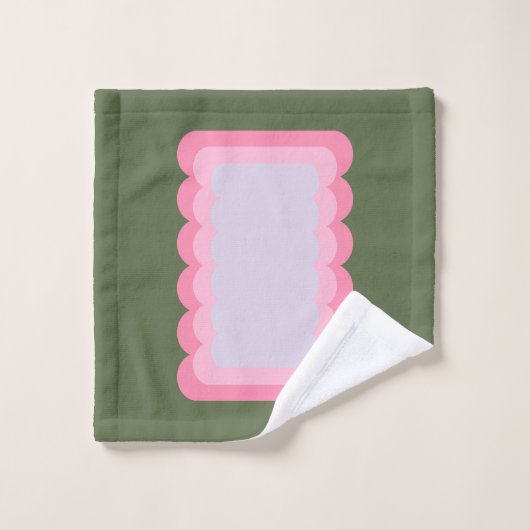 Retro golvende vorm groen en roze bad handdoek (Wasdoekje)