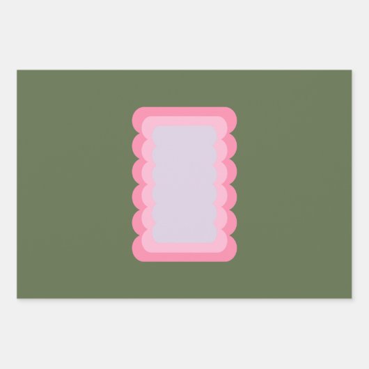 Retro golvende vorm groen en roze inpakpapier vel (Voorkant 3)