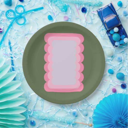 Retro golvende vorm groen en roze papieren bordje (Feest)
