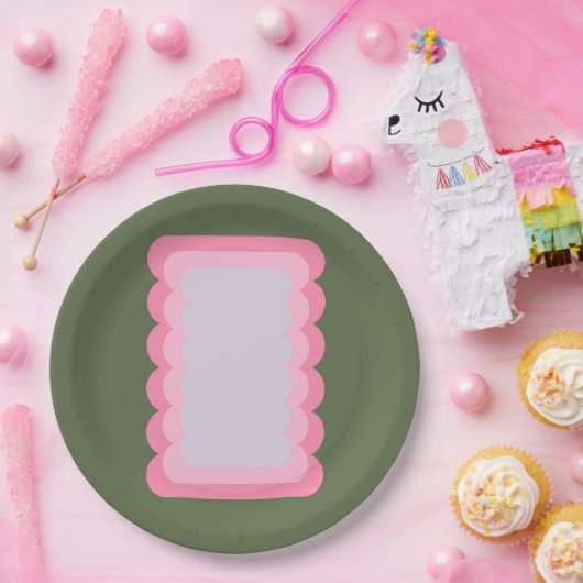 Retro golvende vorm groen en roze papieren bordje (Feest)