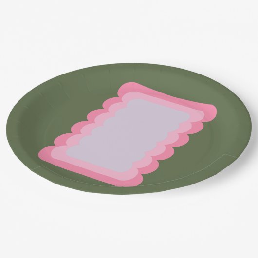 Retro golvende vorm groen en roze papieren bordje (Gekanteld)