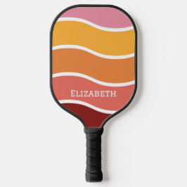 Retro golvende zonsondergang met naam pickleball paddle