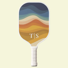 Retro Golvende Zonsondergang Monogram Eerste Lette Pickleball Paddle