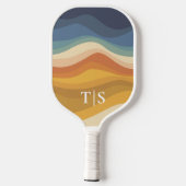 Retro Golvende Zonsondergang Monogram Eerste Lette Pickleball Paddle (Achterkant)