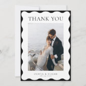 Retro golvende zwart-wit foto W Note bruiloft Bedankkaart (Voorkant)