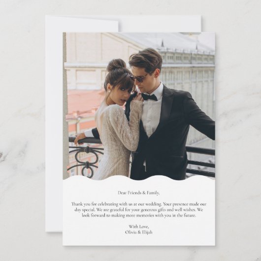 Retro golvende zwart-wit foto W Note bruiloft Bedankkaart (Achterkant)