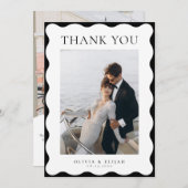 Retro golvende zwart-wit foto W Note bruiloft Bedankkaart (Voorkant / Achterkant)
