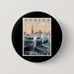 Retro gondelboten met Veneziaanse skyline Italië Ronde Button 5,7 Cm
