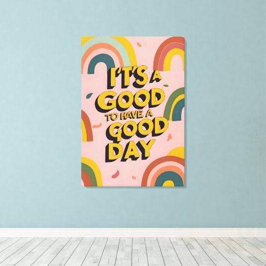 Retro "Good Day" Motivational Quote Rainbow Print (Insitu (Houten vloer))