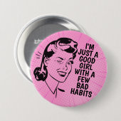Retro Good Girl Knop Ronde Button 7,6 Cm (Voorkant /achterkant)