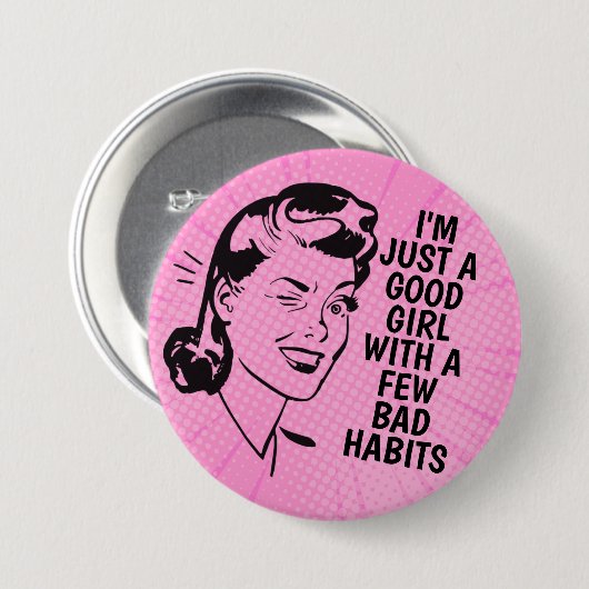 Retro Good Girl Knop Ronde Button 7,6 Cm (Voorkant /achterkant)