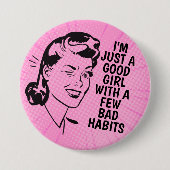 Retro Good Girl Knop Ronde Button 7,6 Cm (Voorkant)