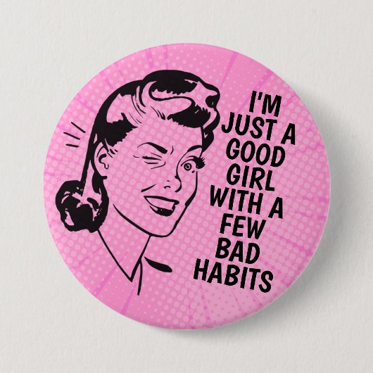 Retro Good Girl Knop Ronde Button 7,6 Cm (Voorkant)