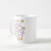 Retro Good Vibes only Daisy Paars Yellow Koffiemok (Voorkant links)