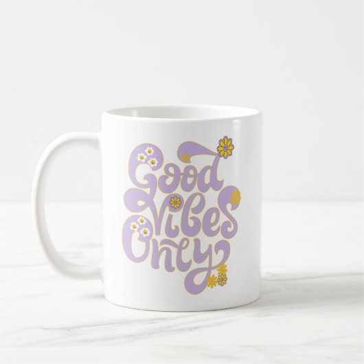 Retro Good Vibes only Daisy Paars Yellow Koffiemok (Links)
