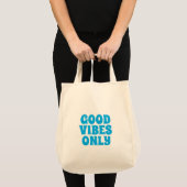 Retro Good Vibes Only Tote Bag Aesthetisch Blauw (Voorkant (product))