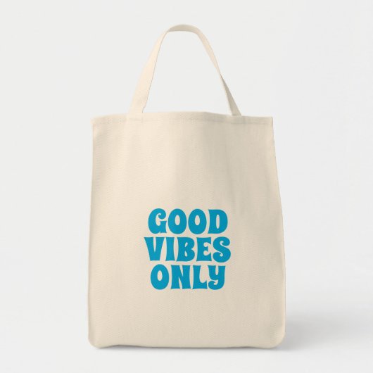 Retro Good Vibes Only Tote Bag Aesthetisch Blauw (Voorkant)