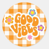 Retro Good Vibes  Ronde Sticker (Voorkant)