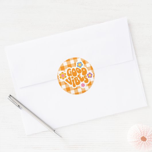 Retro Good Vibes  Ronde Sticker (Envelop)