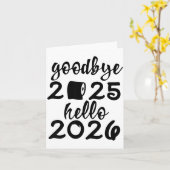 Retro Goodbye 2025 Hello 2026 Happy New Year Party Kaart (Gele Bloem)