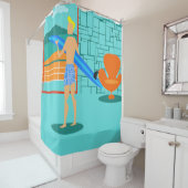 Retro Gordijn van de Douche van de Kerel Surfer (In situ)
