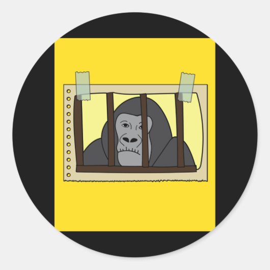 Retro gorilla aap achter de tralies gevangenis ronde sticker (Voorkant)