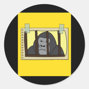 Retro Gorilla Monkey achter Bars Jail Ronde Sticker