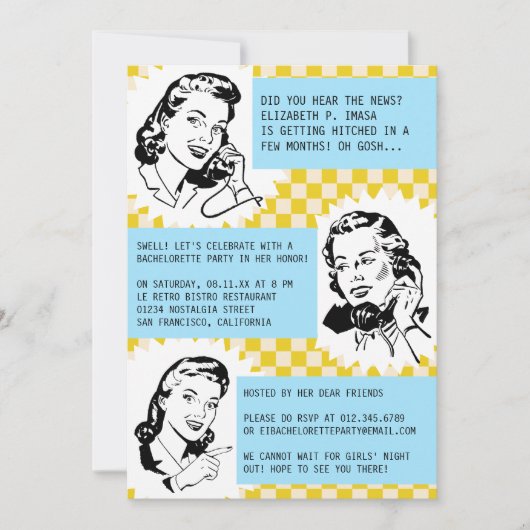 Retro Gossip Gals Bachelorette Party Kaart (Voorkant)