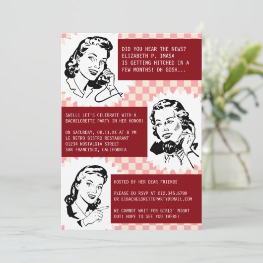 Retro Gossip Gals Bachelorette Party Kaart (Staand voorkant)