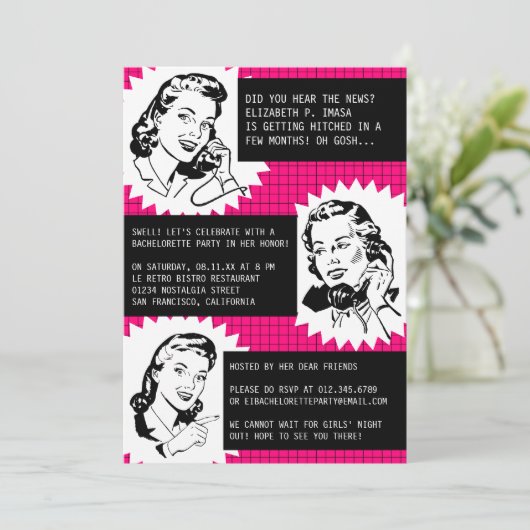 Retro Gossip Gals Bachelorette Party Kaart (Staand voorkant)