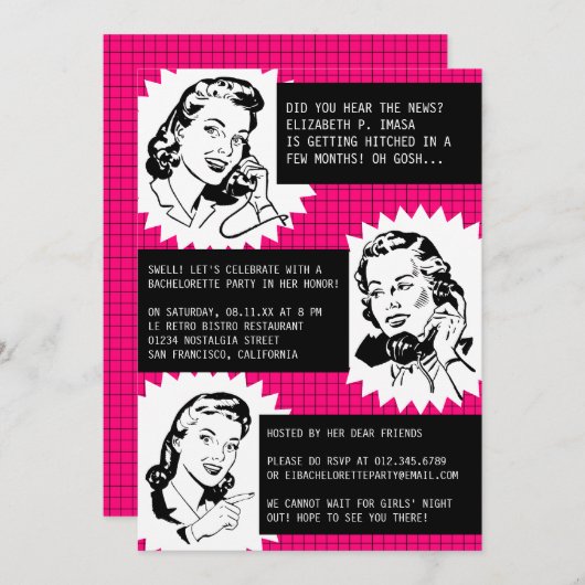 Retro Gossip Gals Bachelorette Party Kaart (Voorkant / Achterkant)