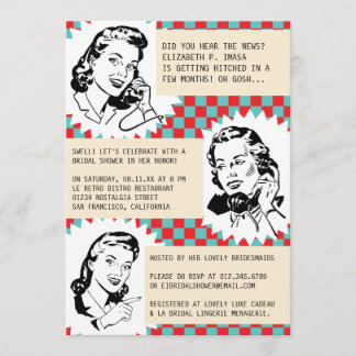Retro Gossip Gals Bridal Shower Invitations Kaart