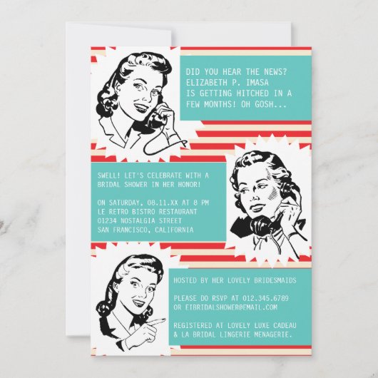 Retro Gossip Gals Bridal Shower Invitations Kaart (Voorkant)