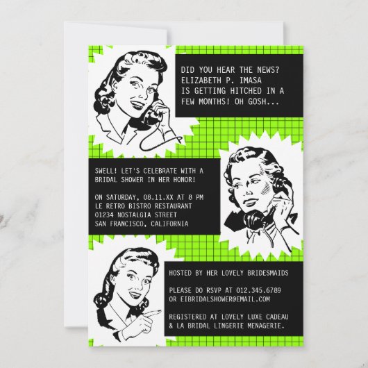 Retro Gossip Gals Bridal Shower Invitations Kaart (Voorkant)