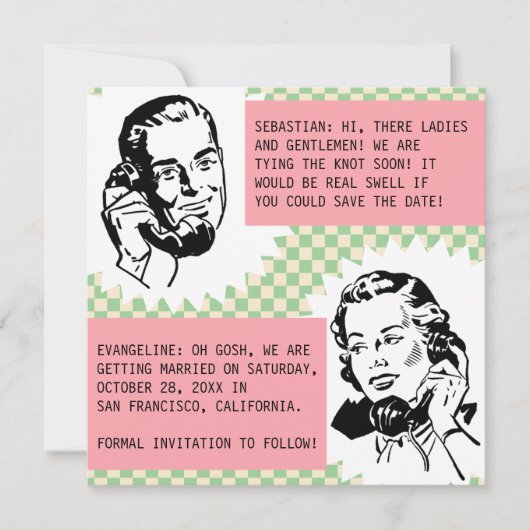 Retro Gossip-paar sparen de kaarten van de Datum (Voorkant)