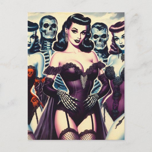 Retro Gothic Corset Pin-ups Briefkaart (Voorkant)