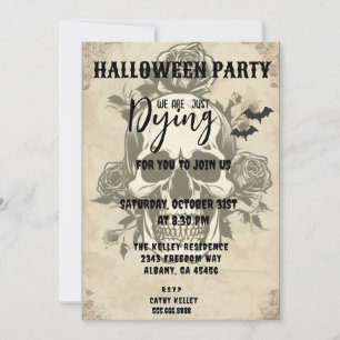 Retro  Gothic Dode Schedel Roos Halloween Party Kaart