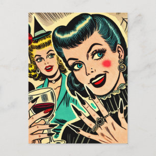 Retro Gothic Halloween Meisjes Strips Briefkaart