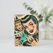 Retro Gothic Halloween Meisjes Strips Briefkaart (Staand voorkant)